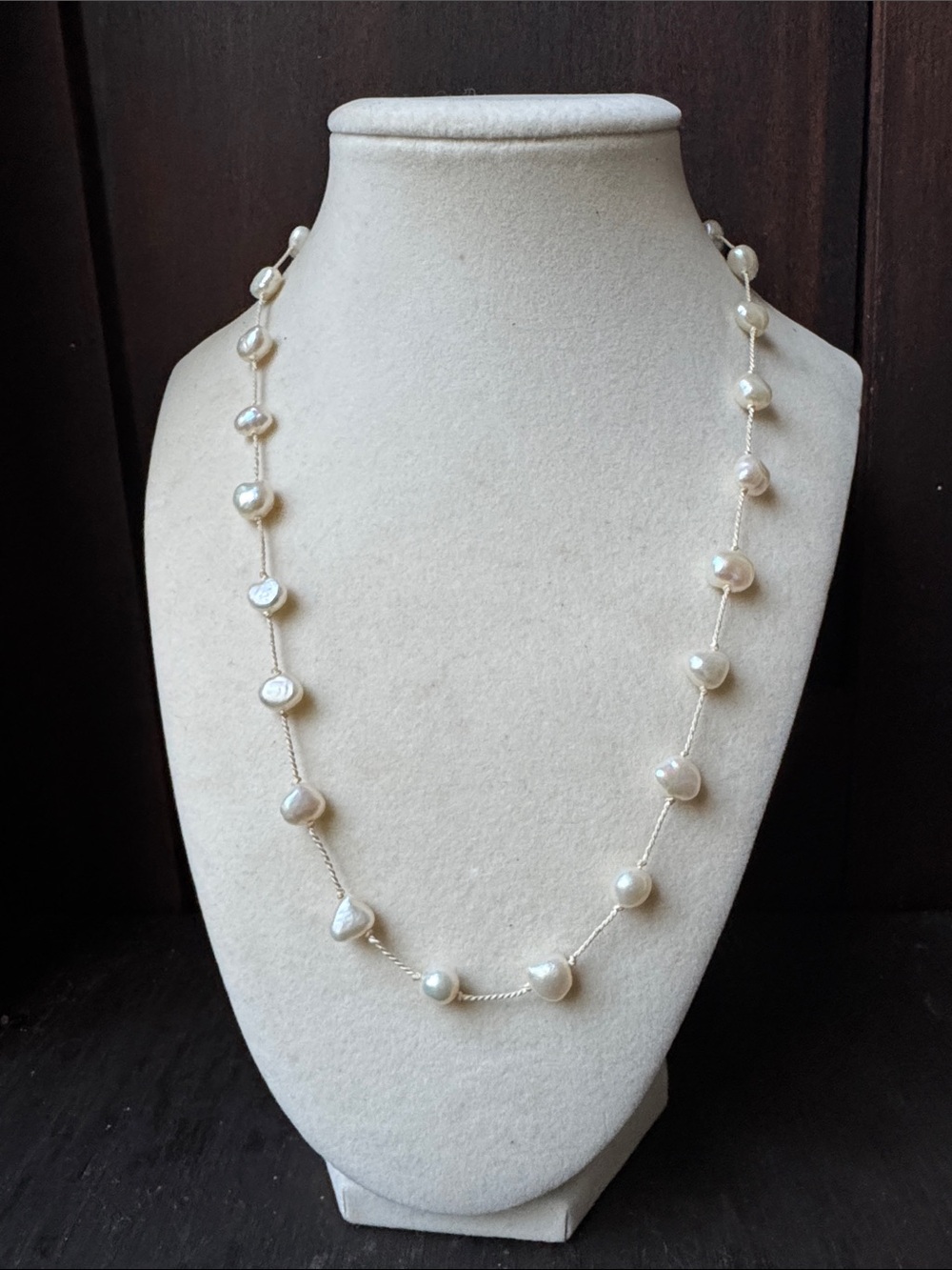 Classic Genuine Freshwater  Pearl Station Necklace - Women Jewelry